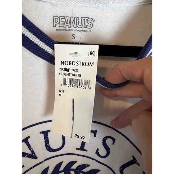 NWT Nordstrom TFALF1322 Peanuts Soccer Club Crewneck Sweatshirt Unisex S White - Picture 5 of 7